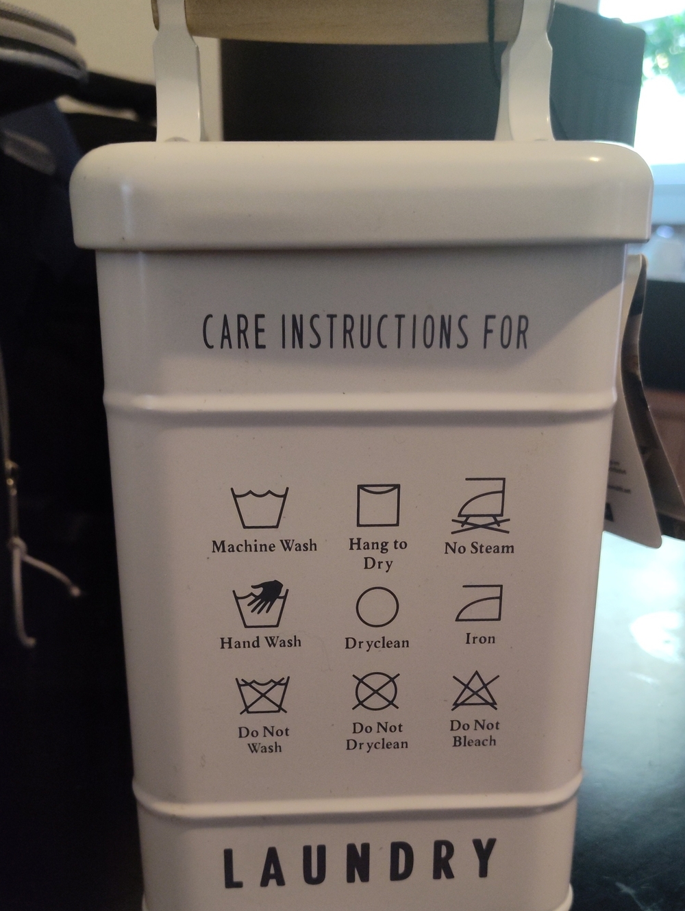 Better Homes And Gardens White Laundry Canister with Care Icon Print